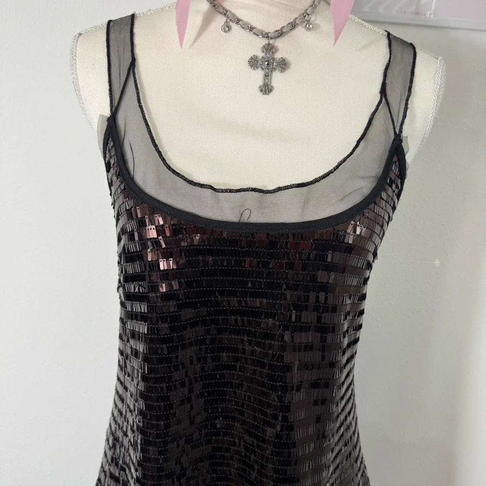 Free People NEW Disco Fever Sequin Mini Slip‎ Dress Black Combo Womens Medium
